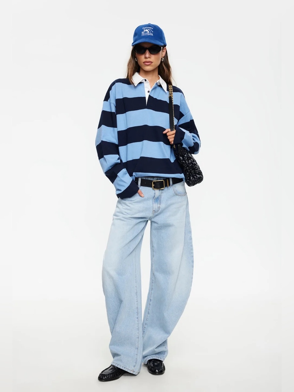 Lioness Navy and Light Blue Striped Rugby Polo